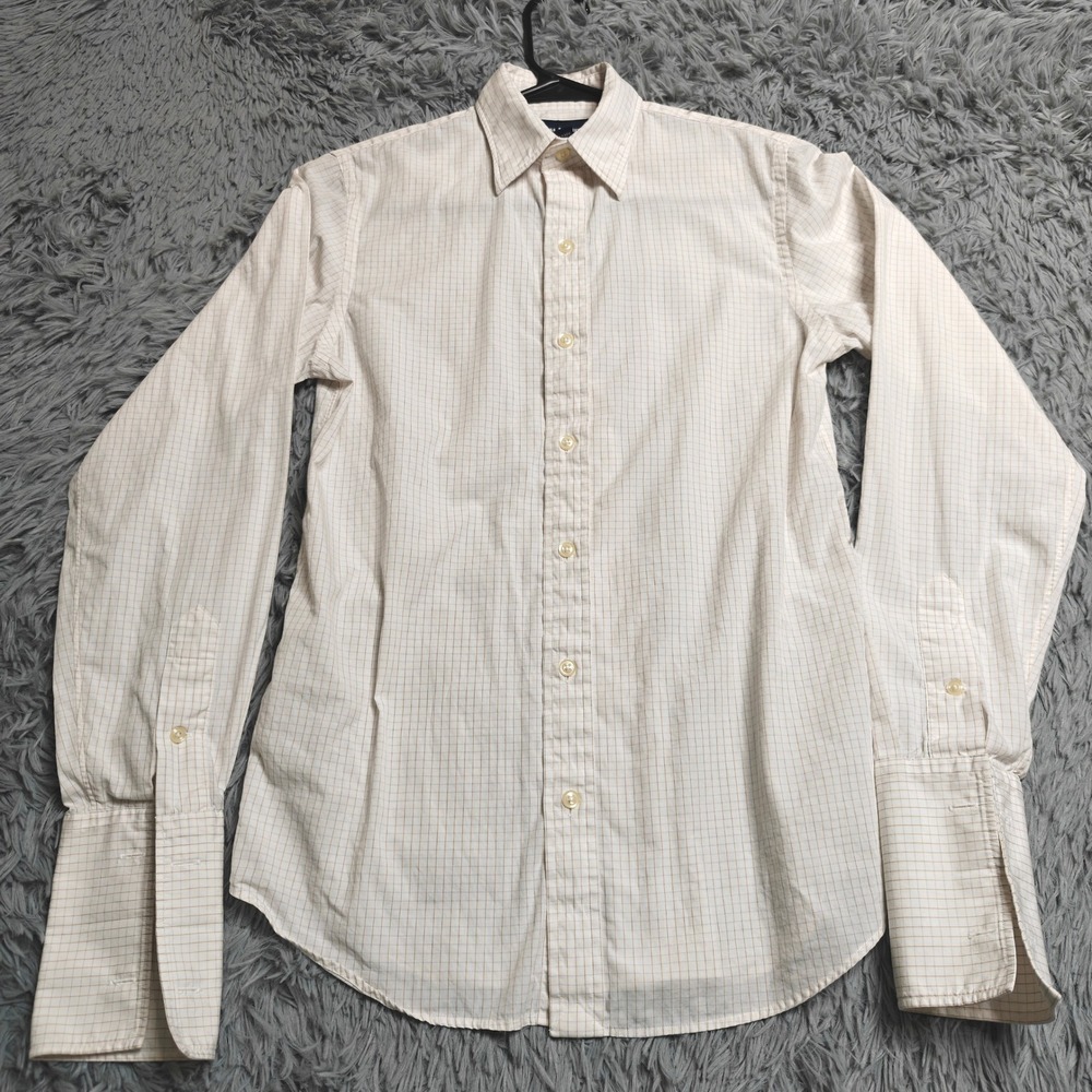 Ralph Lauren Polo Golf Button Up Shirt Womens 4 Tan Blue Check Cotton Vintage